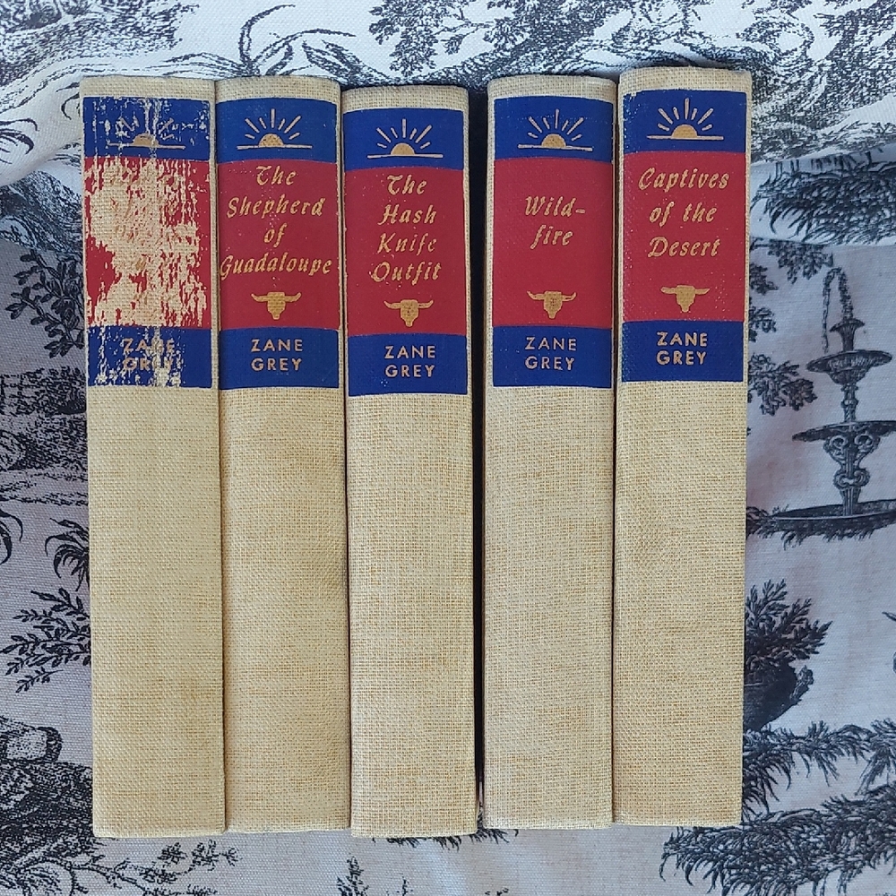 Zane Grey Book Collection with Blue and Red Spines
